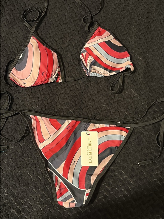 Emilio Pucci Other - Emilio Pucci Red Pink Black Wave-Print Triangle Bikini